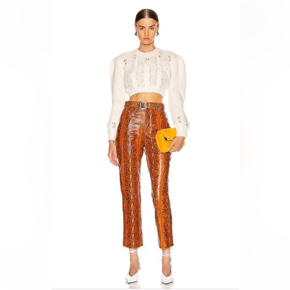 GRLFRND Brown Snakeskin High-Rise Straight Pants